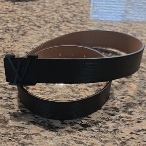 Louis Vuitton Black and Brown Men's Belt with Iconic Buckle